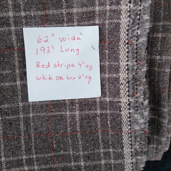 5.3yd 62"w Brown/cream 100% premium Tweed Wool plaid fabric from Paris. - Picture 5 of 7